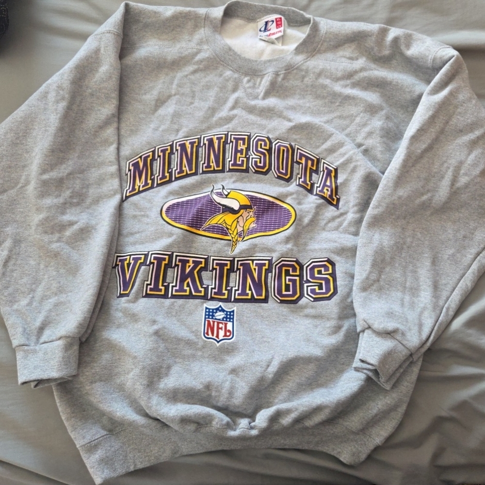 Minnesota Vikings Logo Athletic 90s Vintage Gray Sweater Nwot Mens XL